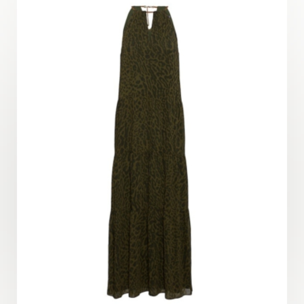 Lauren Ralph Lauren Olive Leopard Print Halter Maxi Dress Size 4 - Picture 5 of 14